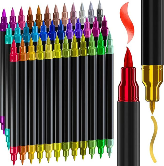ARTISTRO 36 Metallic Acrylic Paint Markers - Paint Pens Dual Tip Brush + Fine Ideal for Calligraphy - Perfect for Fabric, Rock, Glass, Wood, DIY - Art Supplies, Stocking Stuffers, Christmas Gift Idea