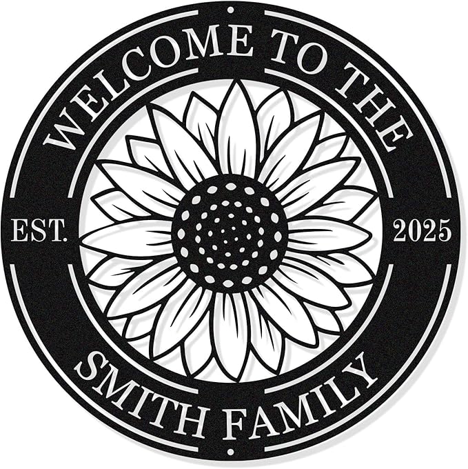 Custom Metal Sunflower Welcome Sign Personalized Sunflower Metal Sign, Welcome to Our Home Round Metal Sign, Personalized Metal Sign Custo