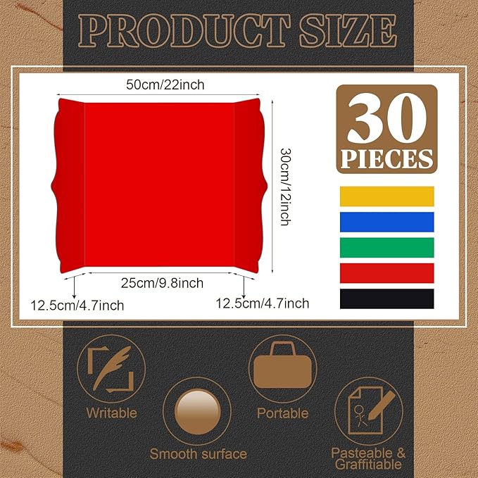 Censen 30 Pcs Trifold Display Board Poster Tri Fold Presentation Board Corrugate Posterboard Large 12 x 20 Inches Project Cardboard for Science Fair School Business Office(Colorful)