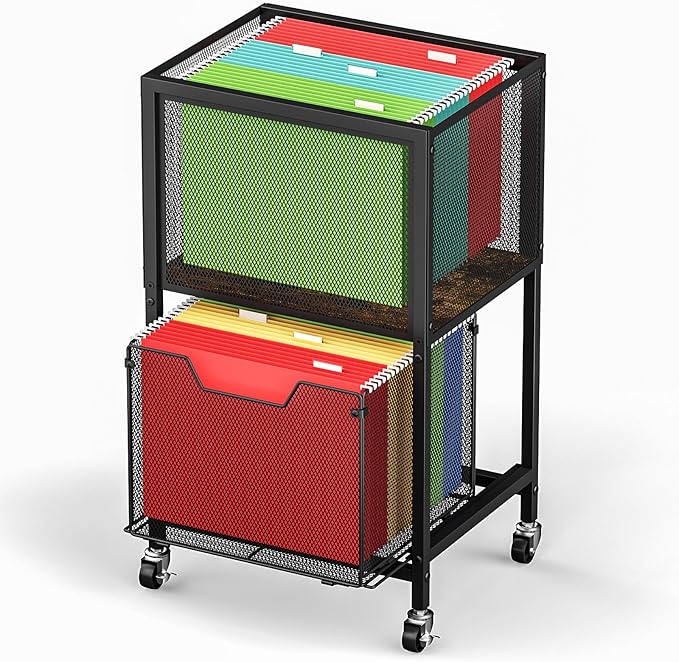 Tiaoheka Rolling File Cart, Mobile File Cabinet with Wheels Hanging Files, Hanging File Organizer Fit Letter/Legal Size Beside Under Desk for Office, Home（Patent Pending）