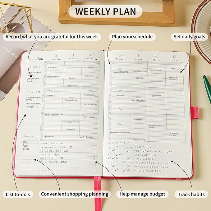 Crein Lynh 2025-2027 Premium Planner, Weekly & Monthly Calendar Planner with Budget & Goal Setting, January 2025 – December 2027, Tabs, Inner Pocket, Daily Journal Organizer for Women, A5, Pink