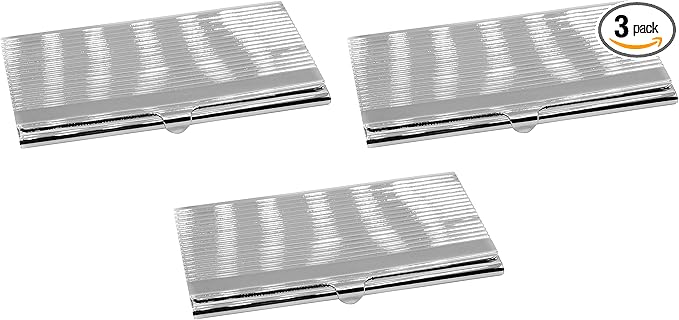 Stephanie Imports Set of 3 Slim & Minimalist Metal Business Card Holder Unisex Case (Silver Ridges)