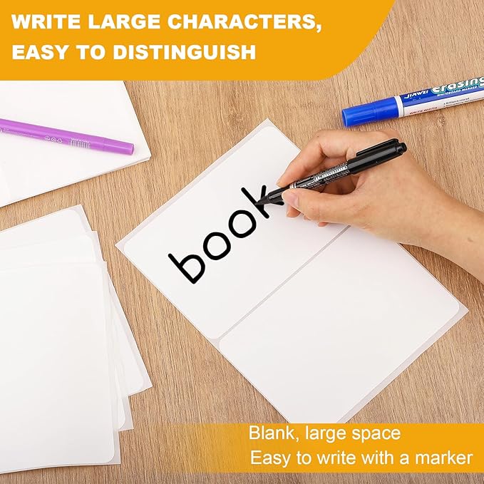 200 Pcs Labels for Storage Bins, 6 x 4 inch Large Label Stickers with 1 Double-Ended Marker Pen Removable Labels Adhesive Moving Labels Blank Labels Tear Resistant No Residue for School Business Home