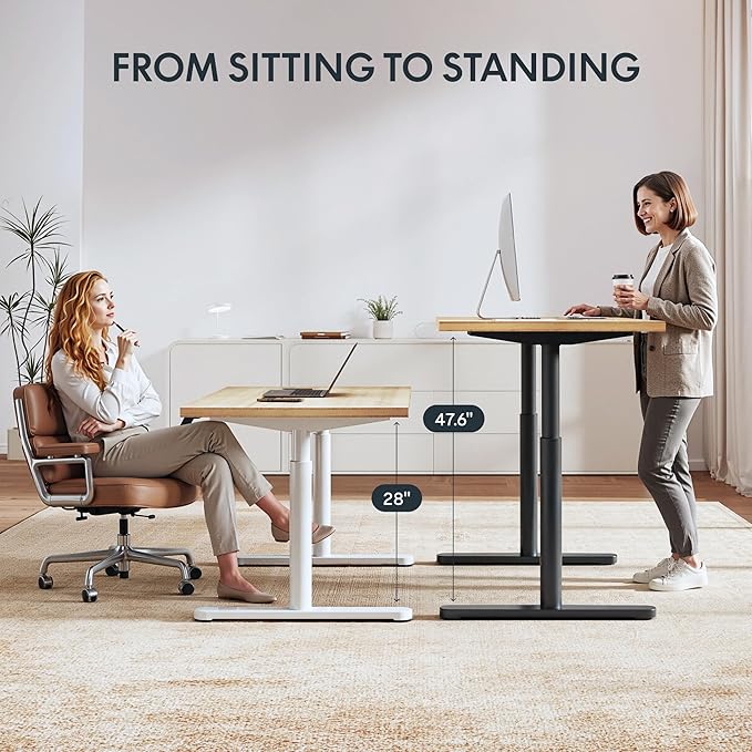 FLEXISPOT Bamboo Electric Standing Desk with Elegant Oval Legs & Curved Desktop, 48"x24" Height Adjustable Desk for Home Office & Living Spaces, Black Frame
