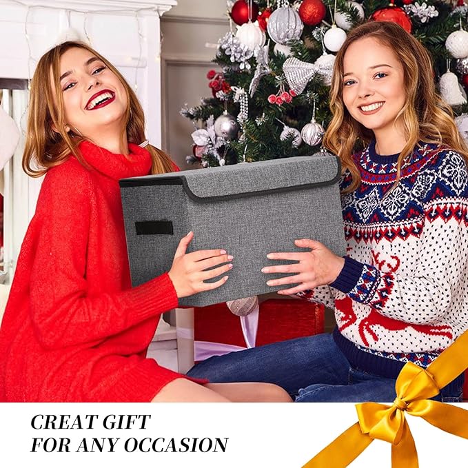 Bagnizer Large 42 Quarts Fabric Storage Bins with Lids [2-Pack] Linen Collapsible Foldable Storage Cubes, Closet Organizer Containers boxes with Handles for Home Office (16.7 x 12 x 12, Gray)