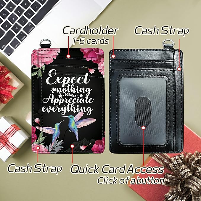 BWEGRHE Small Travel Wallets, Humingbird Flower Slim Minimalist Front Pocket Wallet with Wristlet, RFID Blocking PU Leather Credit Card Holder with ID Window Change Purse for Men Women