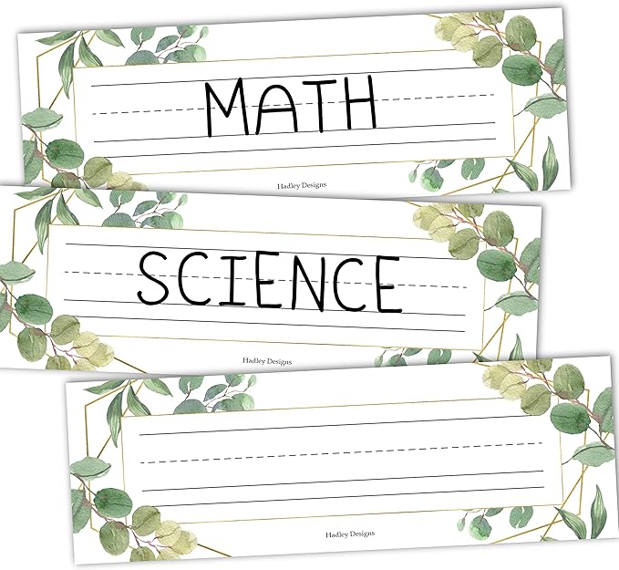 Desk Name Tags for Classroom -25 Student Name Plates for Classroom Kindergarten, Preschool, 1st, 2nd & 3rd Grade, 9x3 Teacher Nameplates for Student Desks & Cubbies, Greenery Nametags