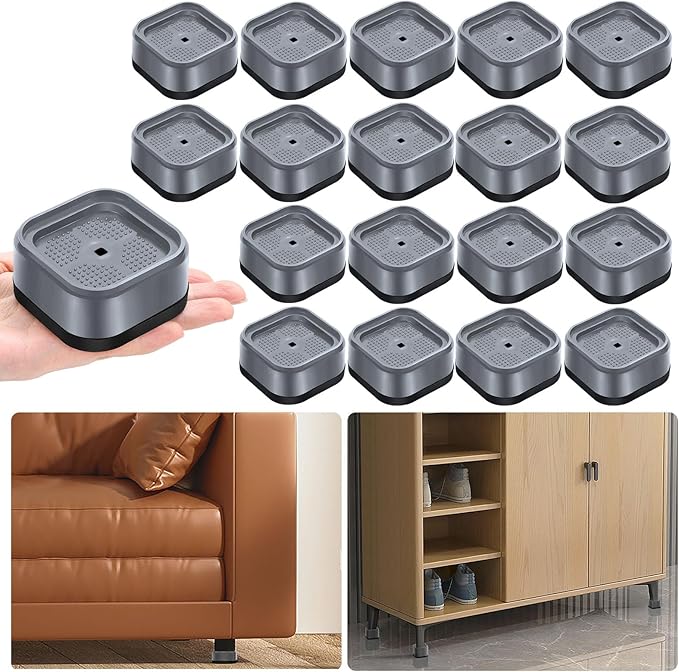 shouwuhho 18 Pack Furniture Risers Adjustable Bed Risers Heavy Duty Lifts Height 1", Square Stackable Bed Risers 1, 2 or 3 Inch for Desk Leg Table Couch Sofa Chair Bed Frame Legs Dorm, Gray