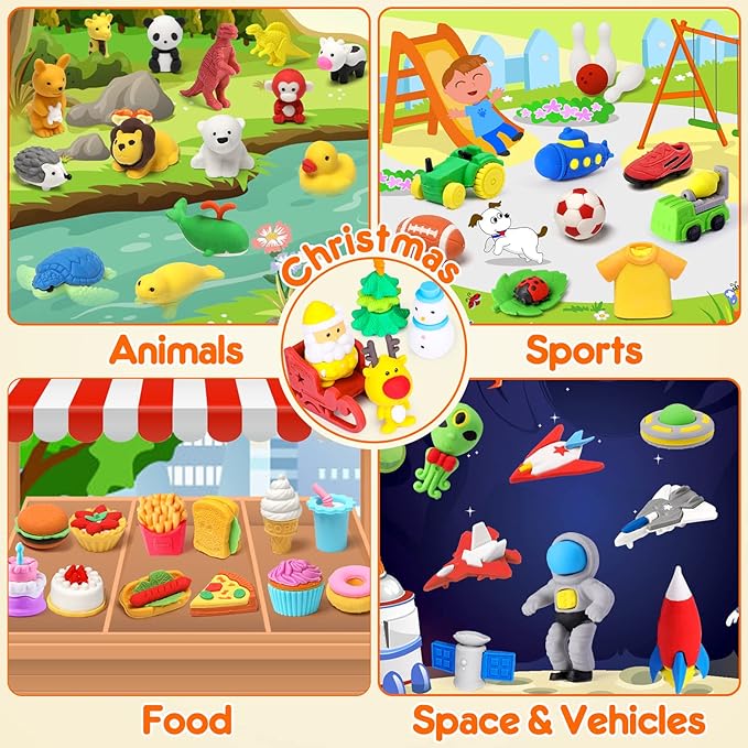 Palmatte 140PCS Mini Animal Erasers Bulk Kids Prizes Treasure Box Toys Classroom Rewards Teacher Must Haves Desk Pets Back to School Supplies Random Eraser Party Favors Kids Toys Gifts Pinata Stuffers