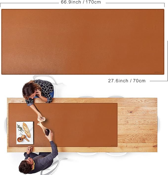 ZORESYN Conference Table Pads (66.9" x 27.6") - PU Leather Extended Large Mousepad Desk Mat - Nonslip Base and Waterproof Desktop Writing Pad Mouse Mat (Light Brown)