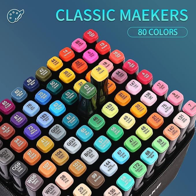 WELLOKB Alcohol Markers, 120 Colors Dual Tip Permanent Art Markers for Drawing,for Adult Coloring, Alcohol, Based Ink Ideal for Book Painting and Card Making