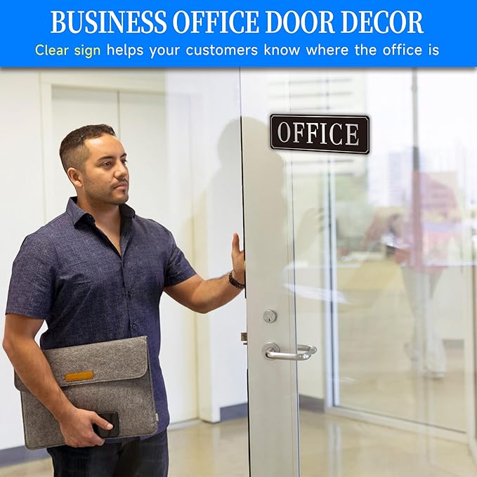 The Office Door Sign for Home and Business，Self-Adhesive Waterproof and Fade-Resistant Modern Brushed Silver Office Sign Sticker for House，Business，Door, Window（Silver）
