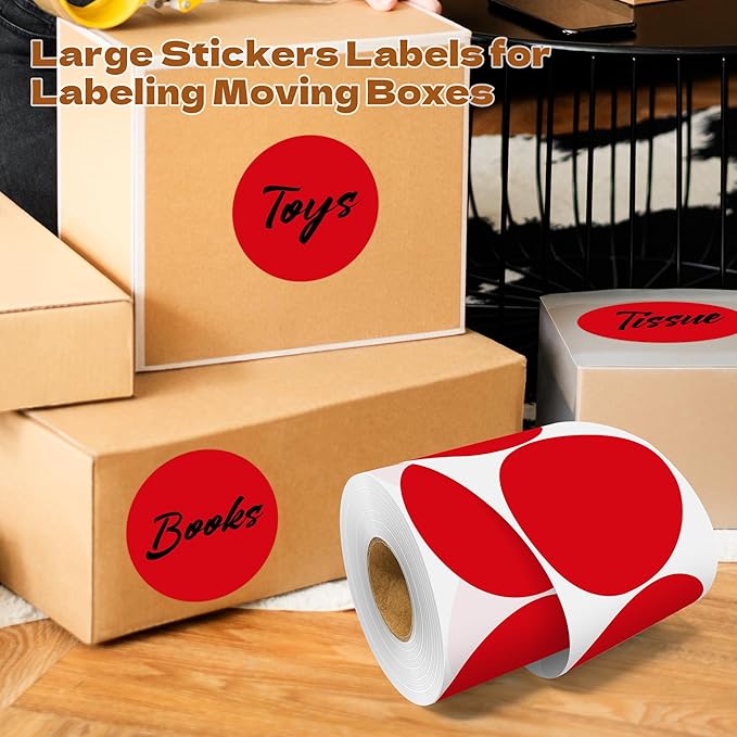 3 Inch Round Color Coding Labels (500 per Roll) - Colored Dot Stickers Round Labels for Inventory, Warehouse, Office Organizing - Red Circle Stickers