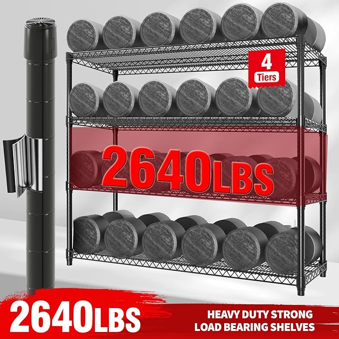 MilleLoom 72" H X 59 W X18 D Storage Shelves with Wheels, 4 Tier Wire Shelving Adjustable Metal Shelving Shelves Capacity 2640LBS Heavy Duty Shelf for Garage Shelving, Pantry, Kitchen, Commercial