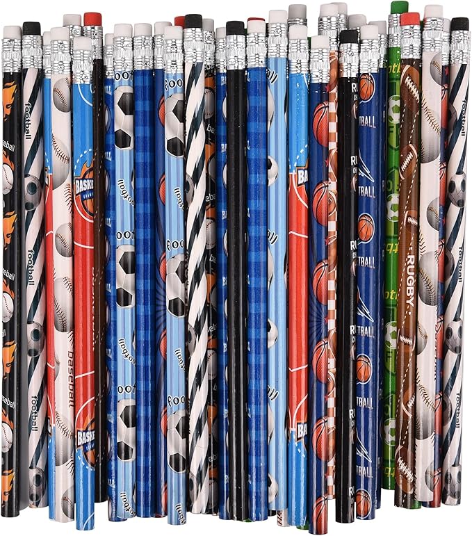 Jsehchya 72PCS Corlorful Wooden Football Pattern Cased Pencils for Kids Bulk with Erasers, Fun Cute for School,Drawing,Gift (pattern, 72)