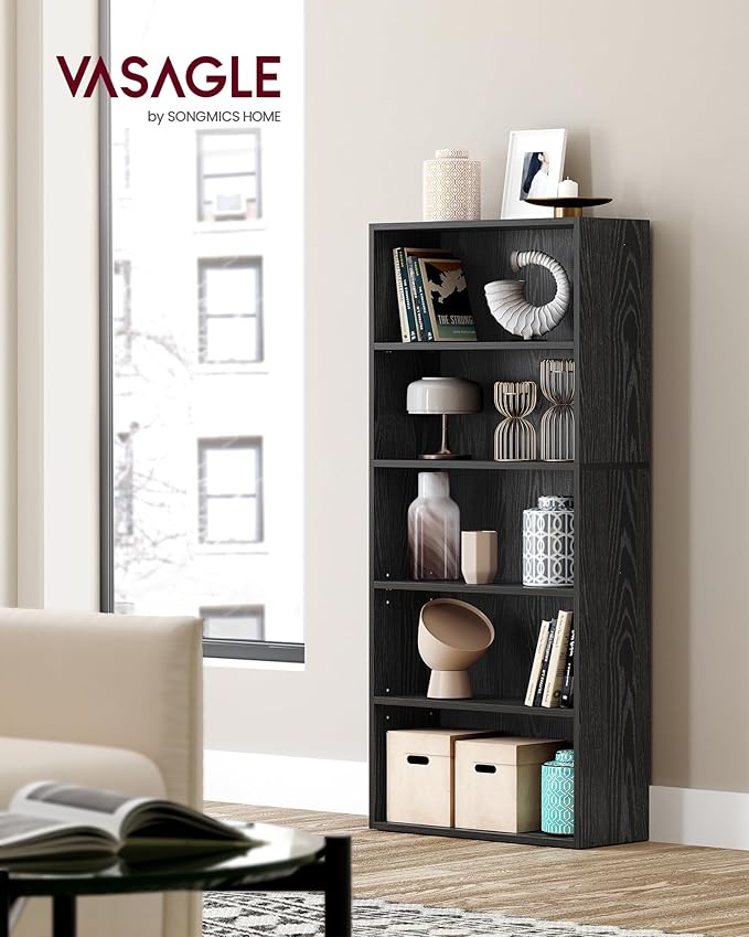 VASAGLE Set of 2 Bookshelves, 23.6 Inches Wide, 5-Tier Open Bookcases with Adjustable Storage Shelves, Floor Standing Units, Ebony Black ULBC165T56-2