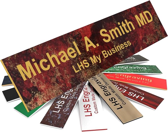 Engraved Name Plates for Door Sign Personalized Rustico Granite Pattern Plastic Plaque with Gold Letters - Made in USA 2x8 S7