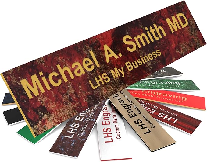Engraved Name Plates for Door Sign Personalized Rustico Granite Pattern Plastic Plaque with Gold Letters - Made in USA 2x6 S7