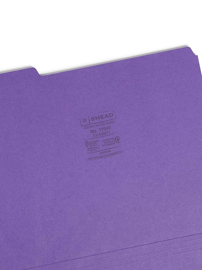Smead Standard File Folders, 100 Count, Assorted Jewel Tone Colors, 1/3-Cut Tabs, Letter Size (11948)