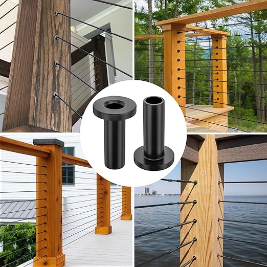 CELYND Cable Railing Protector Sleeves - 100 Pack T316 Stainless Steel Protective Sleeves - 1/8" 3/16" 5/32" Black Deck Cable Railing Hardware Kit for Wood Posts
