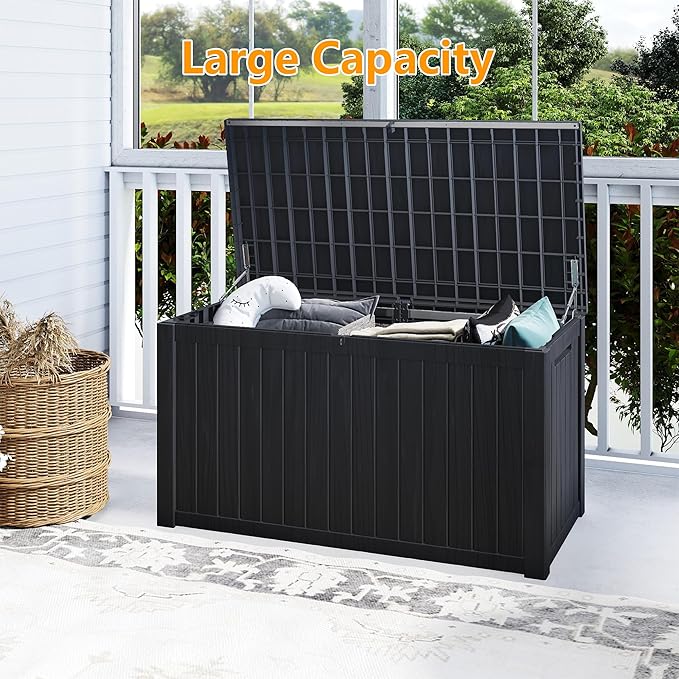 Yardgrace 200 Gallon Outdoor Storage Box Waterproof, Resin Deck Boxes with Lockable Lid & UV-Resistant for Patio, Pool, Garden Furniture Cushions & Accessories, Black