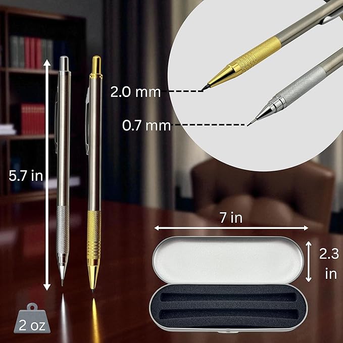 ELMA VADA STUDIO Custom Engraved Mechanical Pencil Set – Personalized 0.7mm & 2.0mm Refillable Drafting Tools – Gift for Architects, Engineers, Students, Designers, Graduation (Pencils Set Engraved)