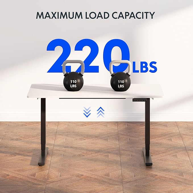 FLEXISPOT E6 3-Stage Dual Motor Electric Standing Desk 48 x 24 Sit Stand Up Desk, Holds 220 lbs, Adjustable Height w/Memory Presets, One-Piece White Desktop & Black Frame, Ships in 2 Boxes