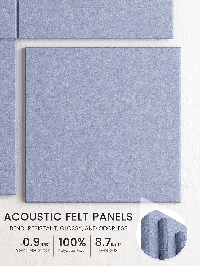 Bumusty Large Cork Board 47"x35" Alternative - 12 Pack Felt Wall Tiles with 70 Safe Removable Adhesive Tabs, 30 Pushpins, Cork Boards for Walls Pin Board Bulletin Board Office Decor (Soft Periwinkle)