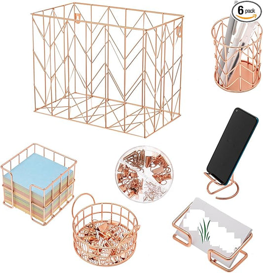 Fei Bi Hanging Rose Gold File Organizer, equipped with a 6-piece set of rose gold desktop accessories