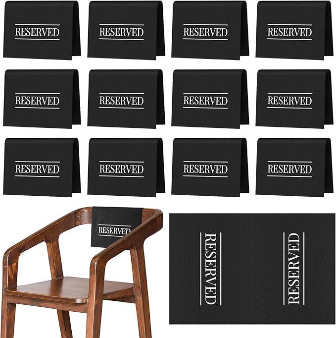 Buryeah 12 Pcs Reserved Seating Signs for Chairs Church Pew Reserved Chair Signs Placeholder with Printed Words for Weddings Parties Celebrations Receptions Church or Event (Black,White)