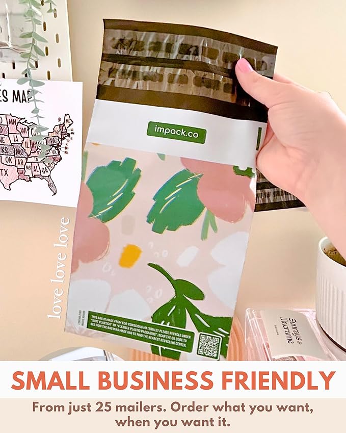 Poly Mailers 6 x 9 Inch - 100 pack Biodegradable Shipping Bags for Stationery and Small Accessories - Impack Self-Seal Waterproof Thick Mailing Envelope for Small Items - Pastel Petals