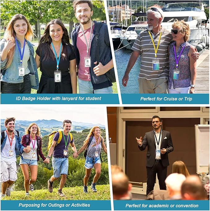 12 Pack Cruise Lanyard with ID Card Holder Colorful Lanyard with Waterproof ID Badge Holder (12 Colors)