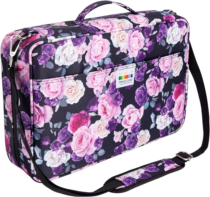 YOUSHARES 480 Slots Colored Pencil Case - Big Capacity Pen Case Organizer with Multilayer Holder large Colored Pencil Case (Purple Pink Rose)