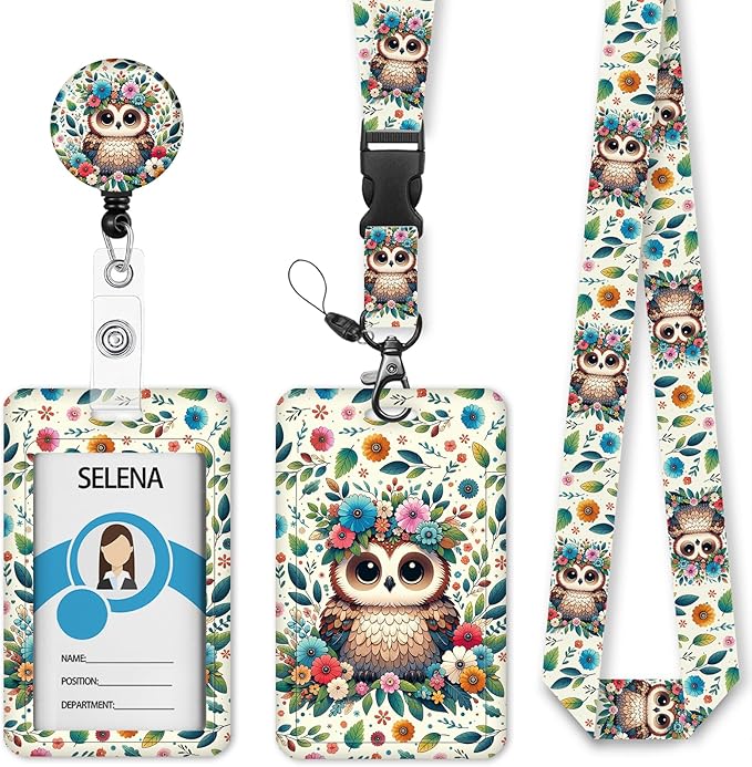 Teacher Lanyards for ID Badges, Owl Badge Holder Retractable Lanyard Name Tags Vertical Card Holder, Detachable Lanyard Badge Reel Retractable, Nurse Workers Women Office Gifts