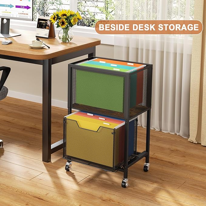 Tiaoheka Rolling File Cart, Mobile File Cabinet with Wheels Hanging Files, Hanging File Organizer Fit Letter/Legal Size Beside Under Desk for Office, Home（Patent Pending）
