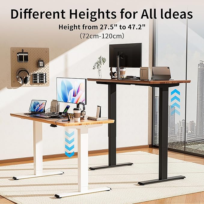 BIZUM Standing Desk Frame Dual Motor, Standing Desk Legs Up to 47.2", Computer Memory Desk Adjustable Table Legs with USB Ports for Home and Office, Black Frame Only