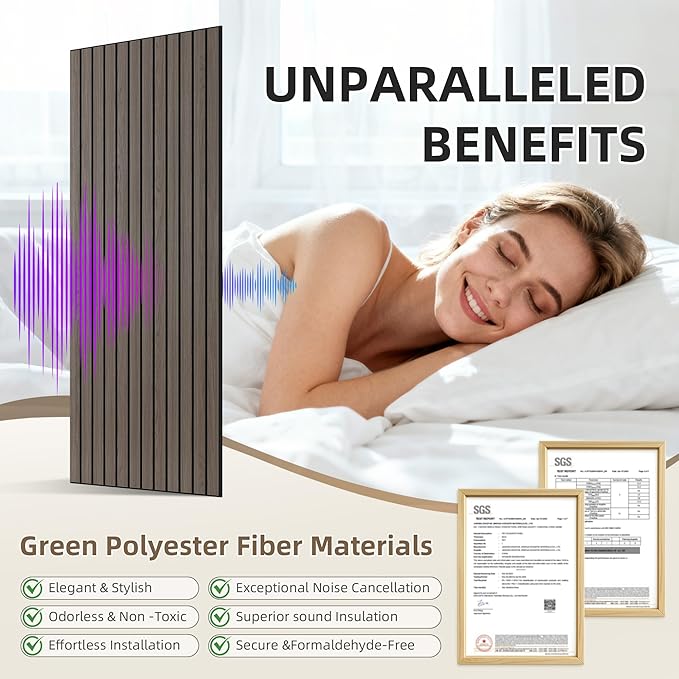 TO-TH Wood-Look Acoustic Wall Panels, 10 Pack 47.2” x 23.6” Sound Panels, Decorative Wood Panels for Wall Sound Dampening Panels for Home, Office, Basement, Walnut with Mitered Edges