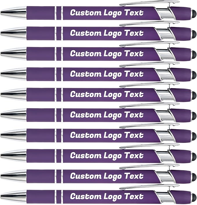 HEYZARDA Personalized Pens with Name Text Logo Custom Ballpoint Pen for Business Office Events with Stylus for Touchscreen 50 Pcs Dark Purple
