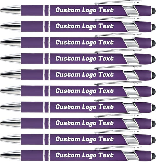 HEYZARDA Personalized Pens with Name Text Logo Custom Ballpoint Pen for Business Office Events with Stylus for Touchscreen 10 Pcs Dark Purple
