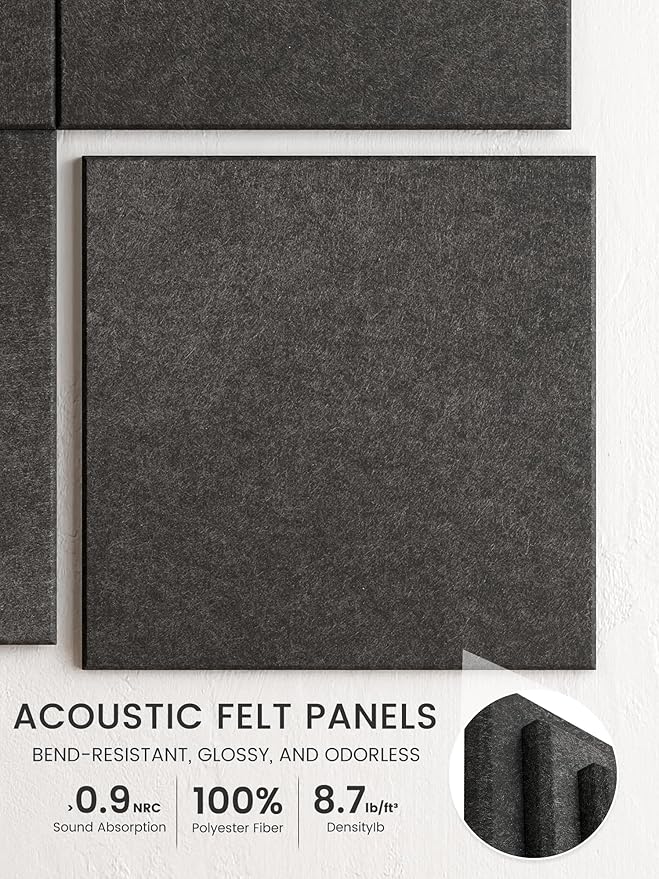 Bumusty Large Cork Board 47"x35" Alternative - 12 Pack Felt Wall Tiles with 70 Safe Removable Adhesive Tabs, 30 Pushpins, Cork Boards for Walls Pin Board Bulletin Board Office Decor (Charcoal Gray)