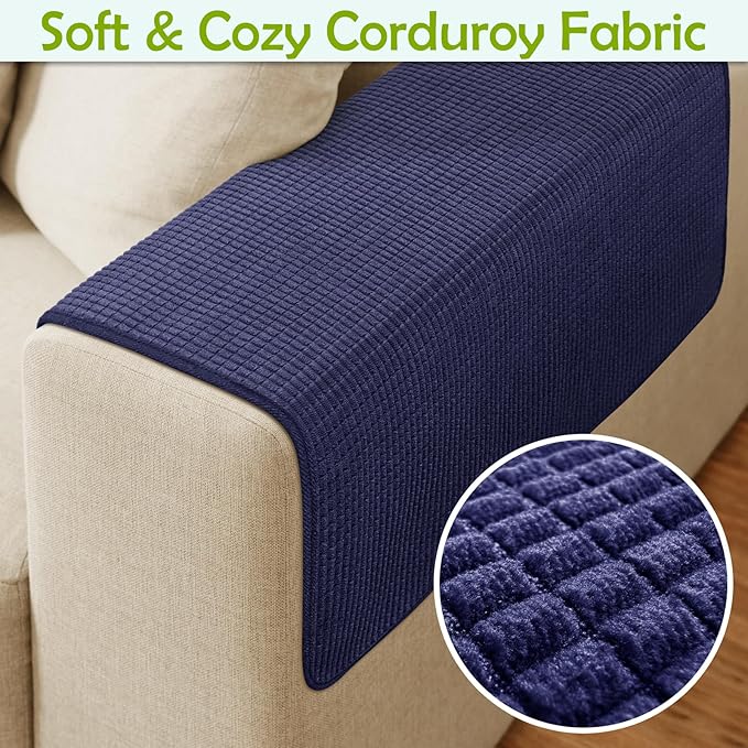 Couch Arm Covers, Sofa Arm Covers, Waterproof Armrest Cover for Sofa, Armchair, Loveseat, Non-Slip Recliner Arm Cover, Sofas Headrest Cover, Arm Chair Covers Set of 2 (Navy Blue, 24"×20")