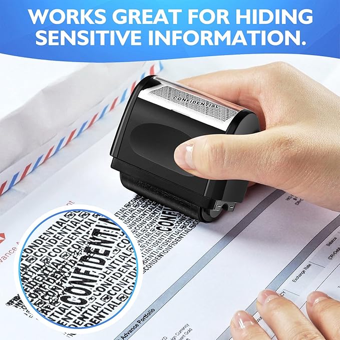 Identity Theft Protection Roller Stamp, 1 Refill Ink - Confidential Roller Stamp for Identity Protection & Security Stamps- Blocking Out Privacy Information and Guard Your Address and ID