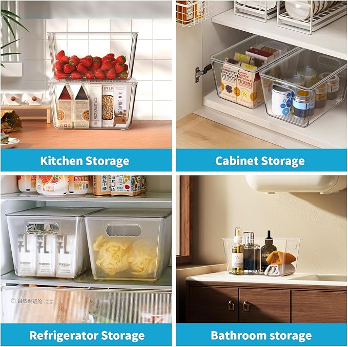 KJIXYUNG 6 Pack Clear Stackable Storage Bins with Lids, Large Plastic Pantry Organizers and Storage Containers for Kitchen Cabinet, Fridge, Closet, Bathroom - BPA-Free Home Organization Must Haves