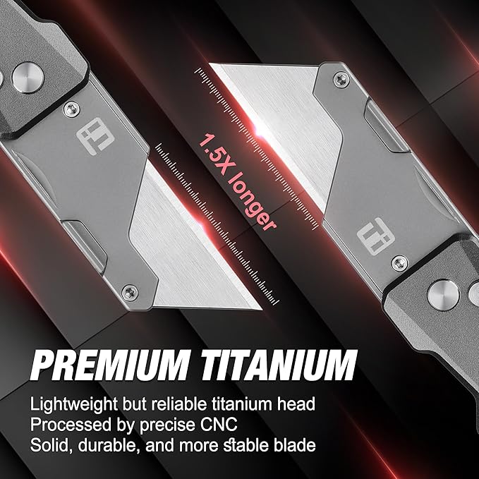FLISSA Advanced Titanium Utility Knife, CNC Unibody, Lightweight All Metal Folding Box Cutter, Quick Change Blade Razor Knife,Ideal Gifts for Men Women, with 10 Extra Blades