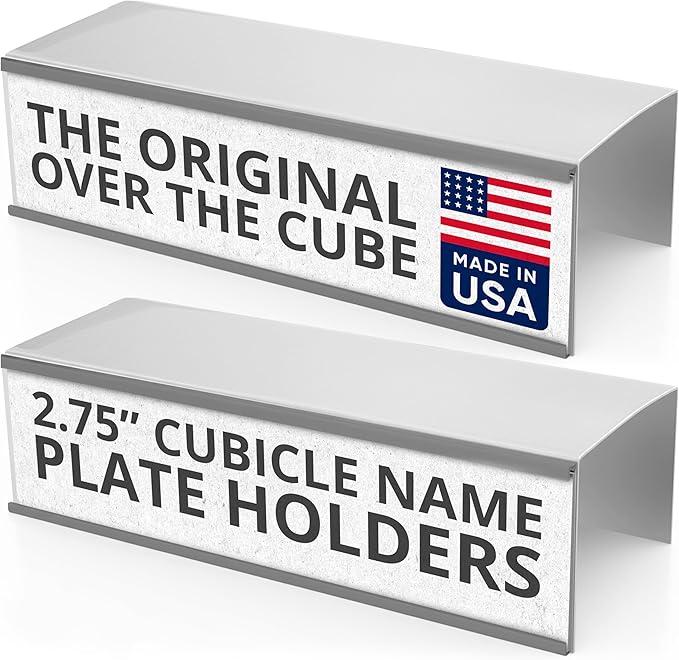 Over the Cube The Original Quality Aluminum, Changeable Cubicle Nameplate Holder, Satin Silver Base, and Polished Yellow Gold Name Plate Holder, (2.75" cubicle wall depth) - Made in the USA