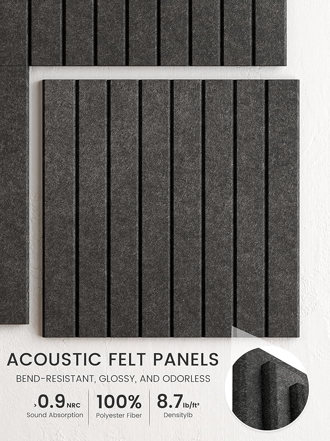 Bumusty Large Cork Board Alternative-47 x35 Felt Bulletin Board Tiles, with 30 Pushpins, 70 Adhesive Tabs, 12-Pack Slat Wall Paneling, Cork Boards for Office Push Pin Board Felt Board-Charcoal Gray