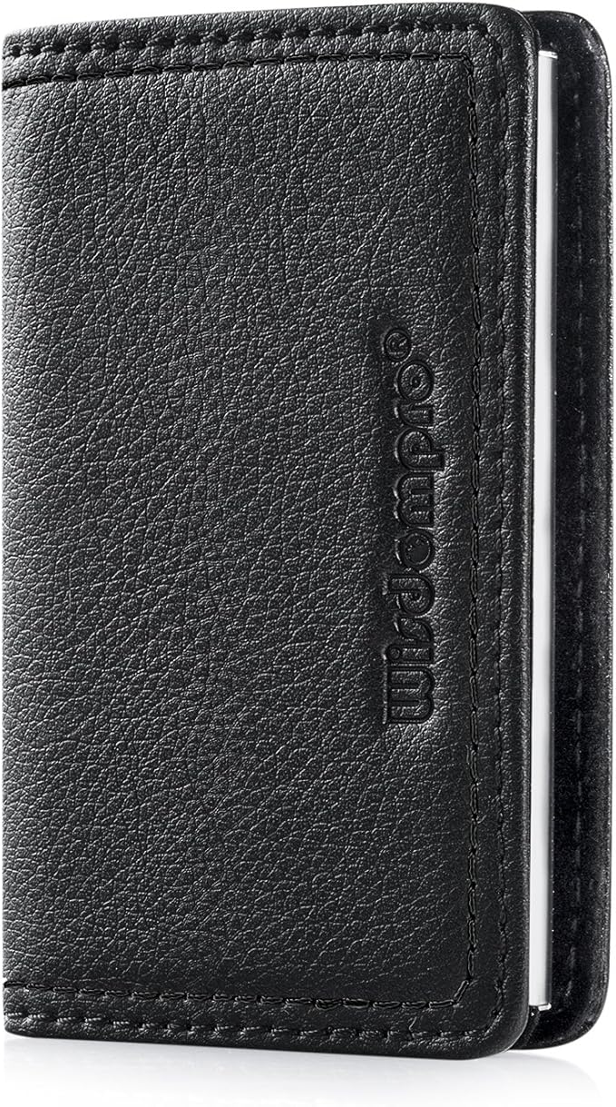 Wisdompro Business Card Holder, 2-Sided PU Leather Folio Name Card Holder Wallet Case with Magnetic Shut for Men and Women, Ultra Slim and Thin