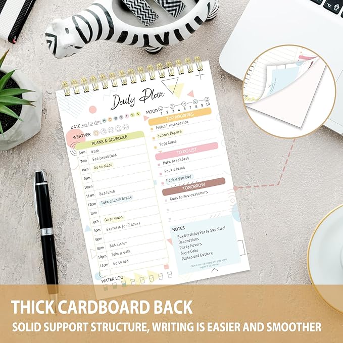Tlenpo To Do List Notebook Pad, Daily Planner Notepad, 60 Sheets Double Sided Spiral Notebook, Perfect for Daily Tasks, Goal Setting, Home, School, 5.1 x 7 Inch, Boho