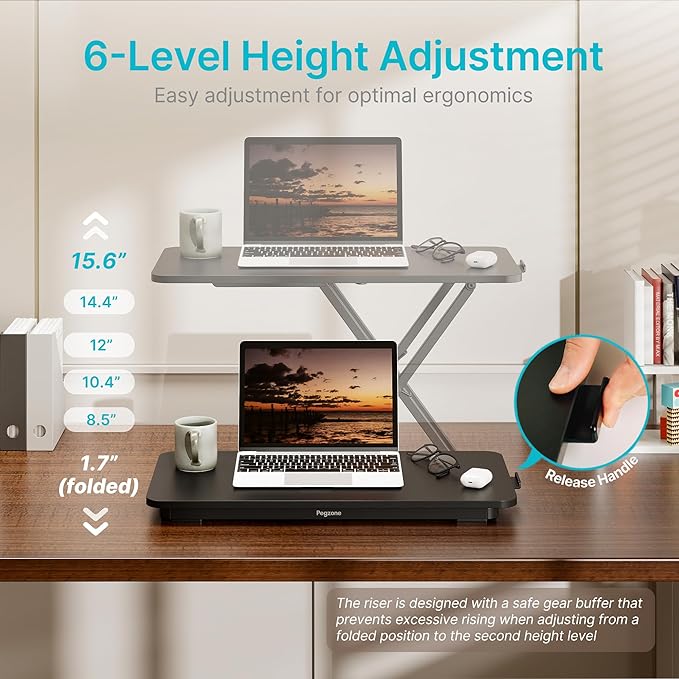 PEGZONE Keyboard and Mouse Riser, 24" x 12" Ergonomic Keyboard Riser, Height Adjustable keyboard stand for desktop, Standing Keyboard Tray, Black