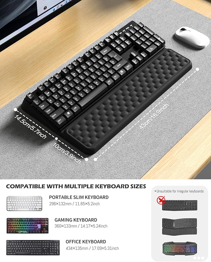 Computer Keyboard Stand with Wrist Rest, Keyboard pad with Wrist Support, Two Adjustable Keyboard Angles, Slow Rebound Comfortable Foam and Skin-Friendly Fabric. Suitable for Office, Gaming, and Home